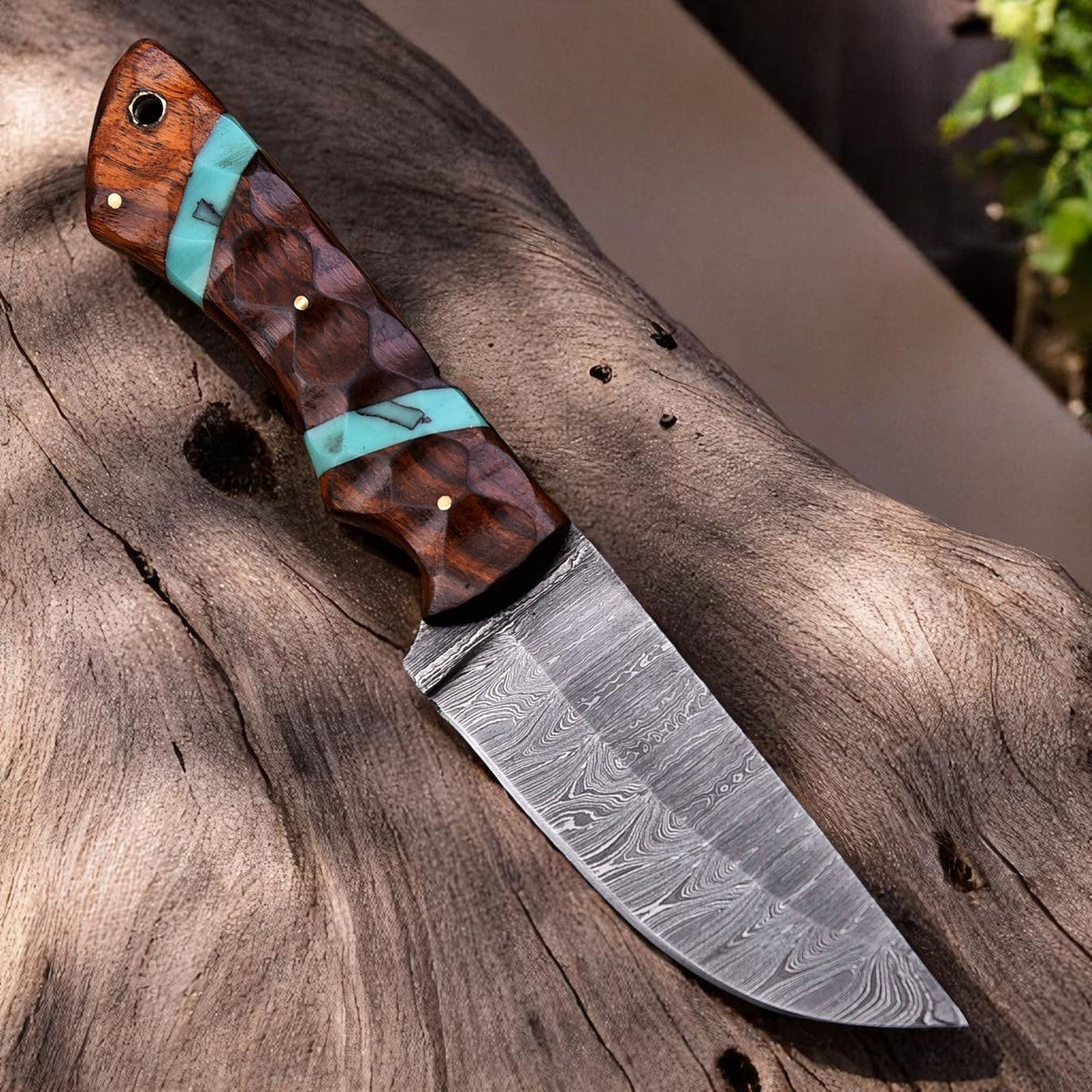 Handmade Damascus Hunting Knife with Exotic Wood Handle