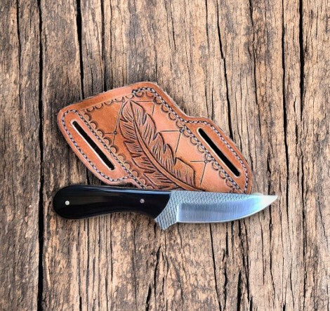 Handmade Rasp Steel Belt Knife with Buffalo Horn Grip
