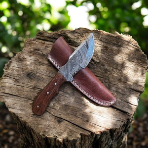 Custom Handmade Damascus Hunting Knife with Rosewood Handle