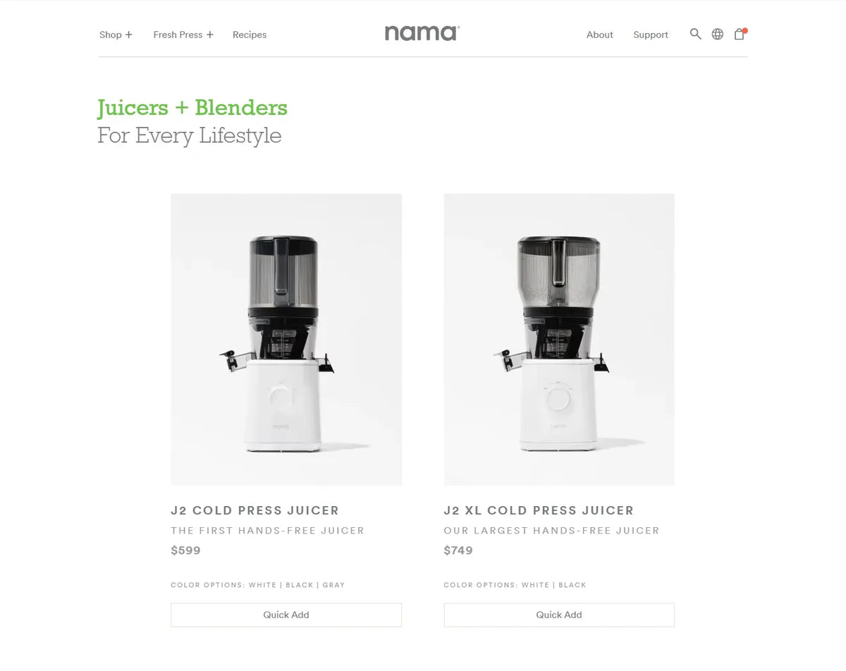 Visit the Nama website and explore the range