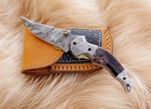 Custom Handmade Damascus Steel Pocket Knife – 3" Blade