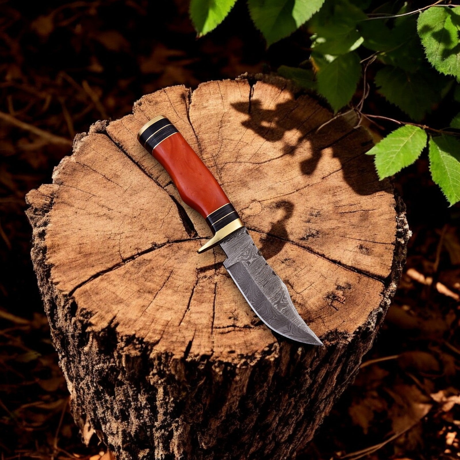 Handmade Damascus Hunting Knife with Epoxy Resin Handle