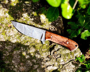 Handmade Damascus Steel Skinning Knife with Olive Wood Handle