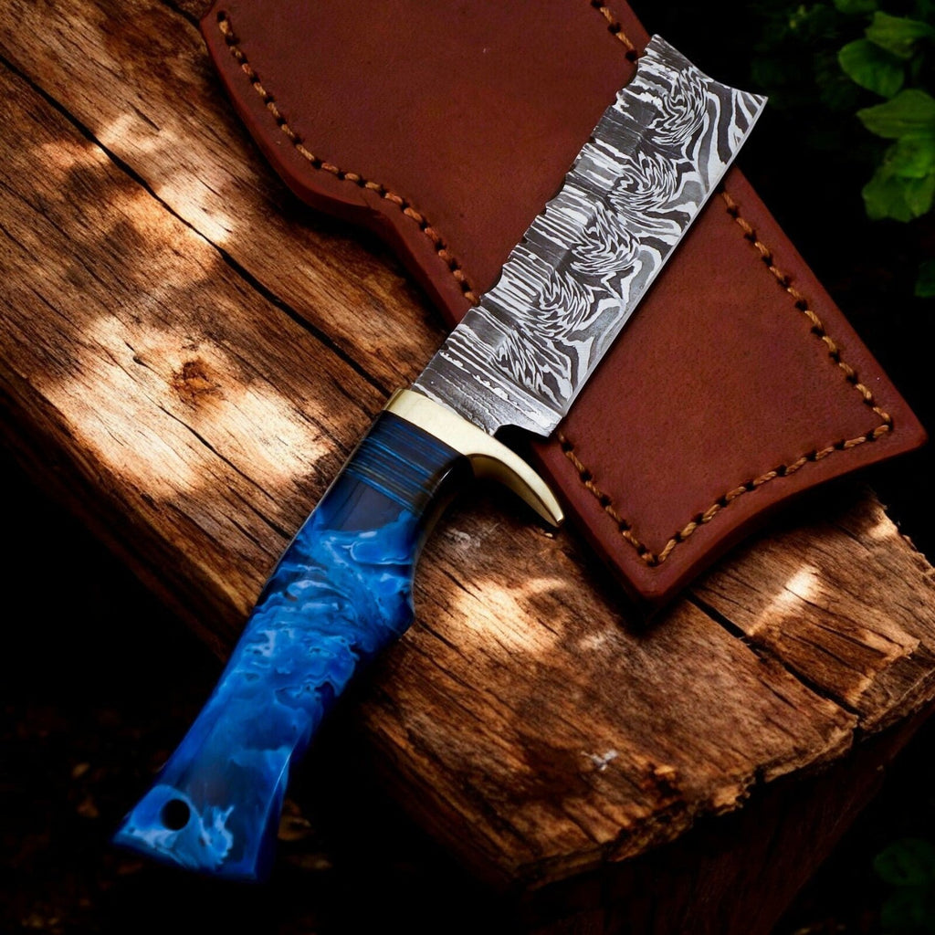Custom Handmade Bull Cutter Knife – Damascus Steel, 8"