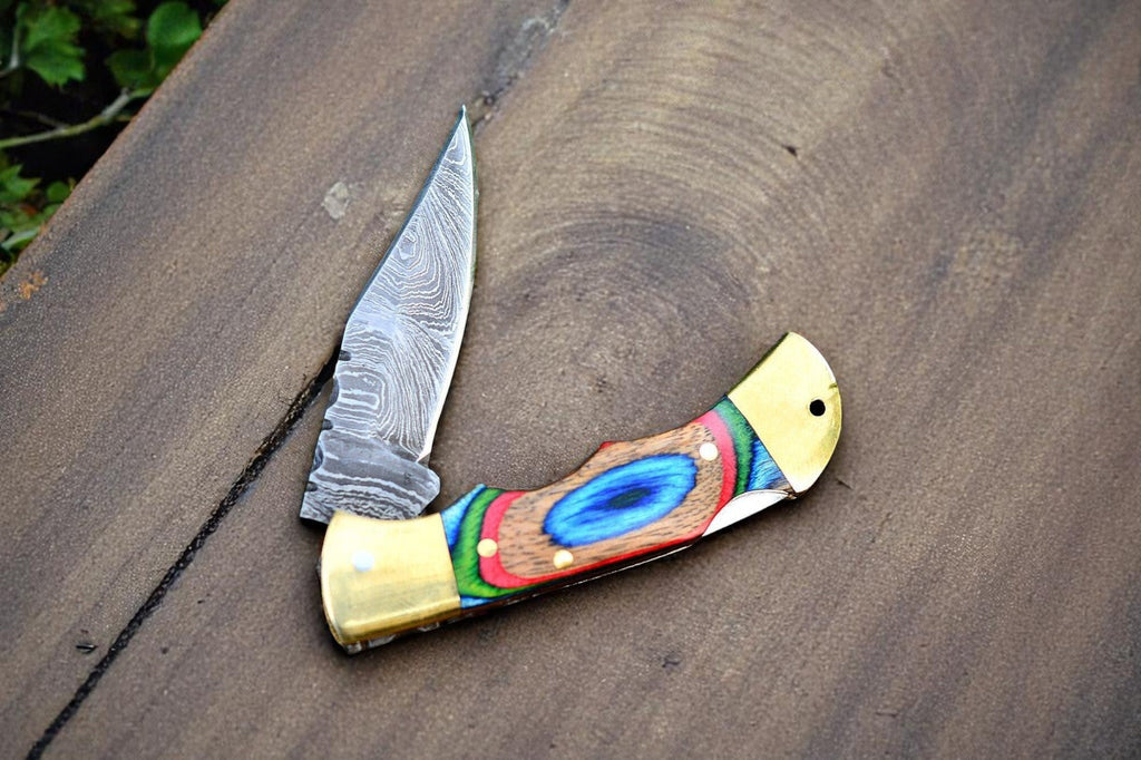 Custom Damascus Folding Knife – Exotic Wood Handle
