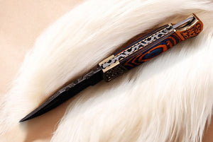 Handmade Damascus Folding Knife – Exotic Wood Handle