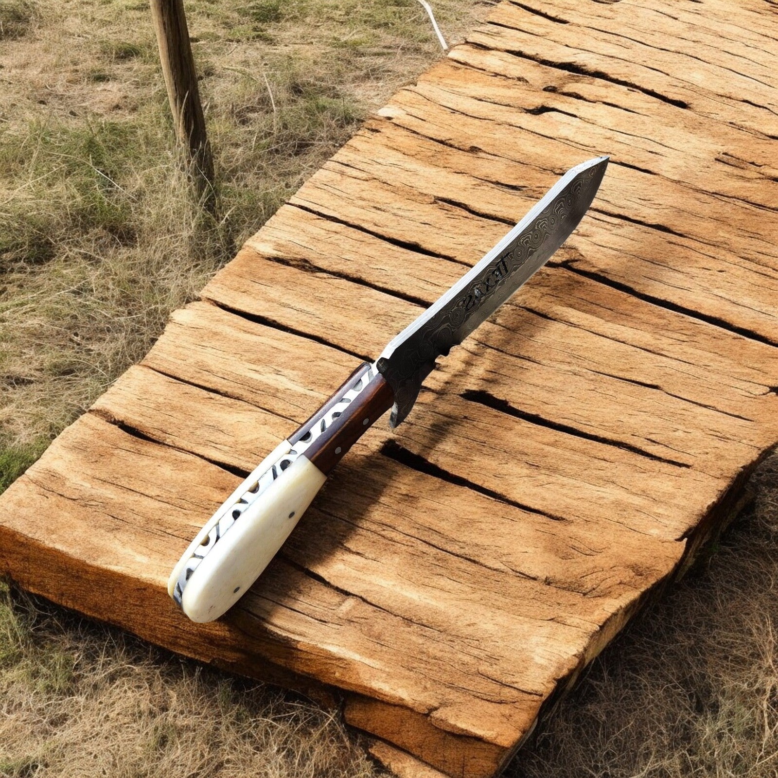 Simple Rustic Knife Cowboy Knife with Sheath | Rustic Summer Handmade Damascus Knife ...