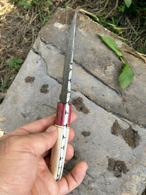 Handmade Damascus Hunting Knife – Bone & Exotic Wood