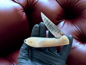 Handmade Damascus Steel Pocket Knife with Bone Handle