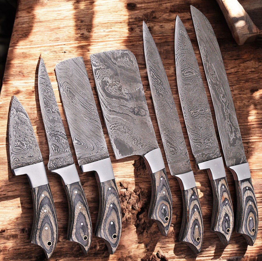 Handmade Damascus Kitchen Knives Set – Exotic Wood Handles